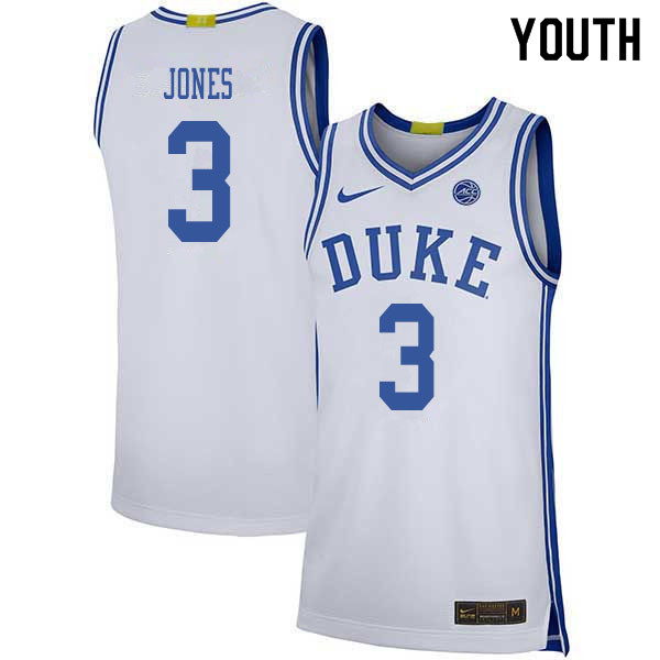 2020 Youth #3 Tre Jones Duke Blue Devils College Basketball Jerseys Sale-White